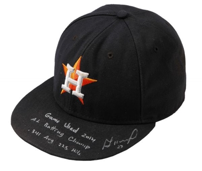 Jose Altuve 2014 Game Used and Signed Houston Astros Franchise Record 211th Hit Cap (MLB Authenticated)